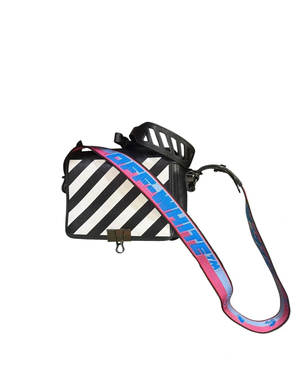 Off-White Diag Flap Crossbody Messenger Bag Black Leather Virgil Abloh - Picture 9 of 12